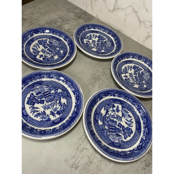 Vintage Mix Petrus Regout Co Blue Willow Saucer Porcelain Plate Holland Set of 4 - Picture 1 of 9